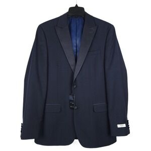 Alfani Men's Slim-Fit Stretch Tuxedo Jacket Diamond Grid Navy 44L NWT